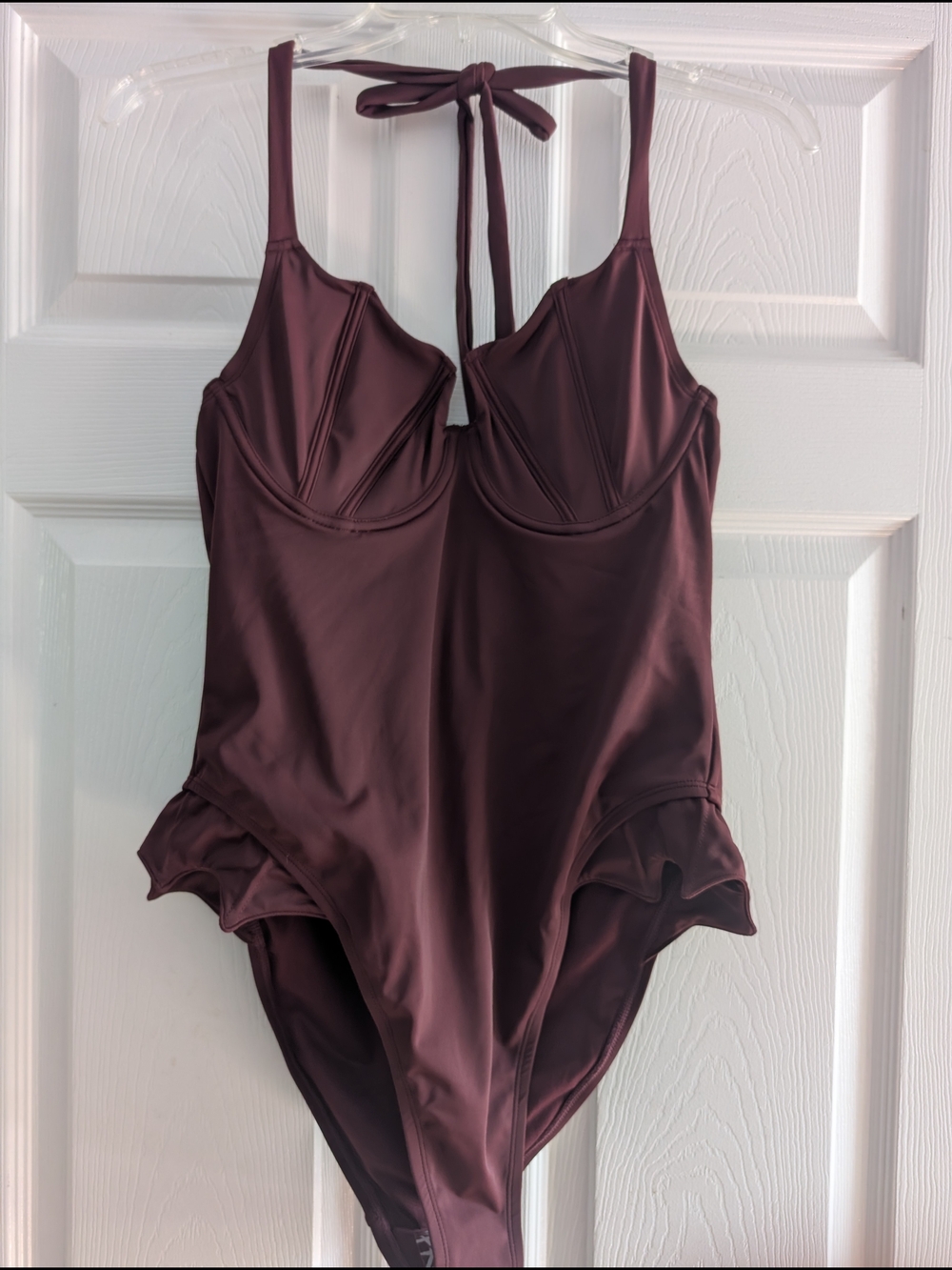 Burgundy One-Piece Swimsuit with Underwire & Gothy Details